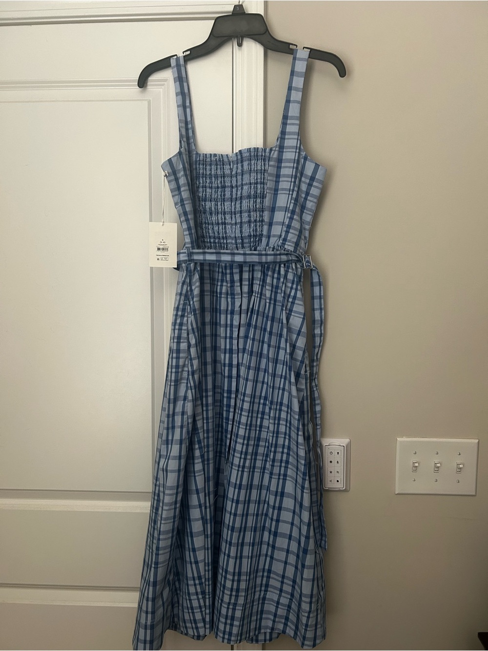 Blue Plaid Maxi Dress with Square Neck - Picture 5 of 6
